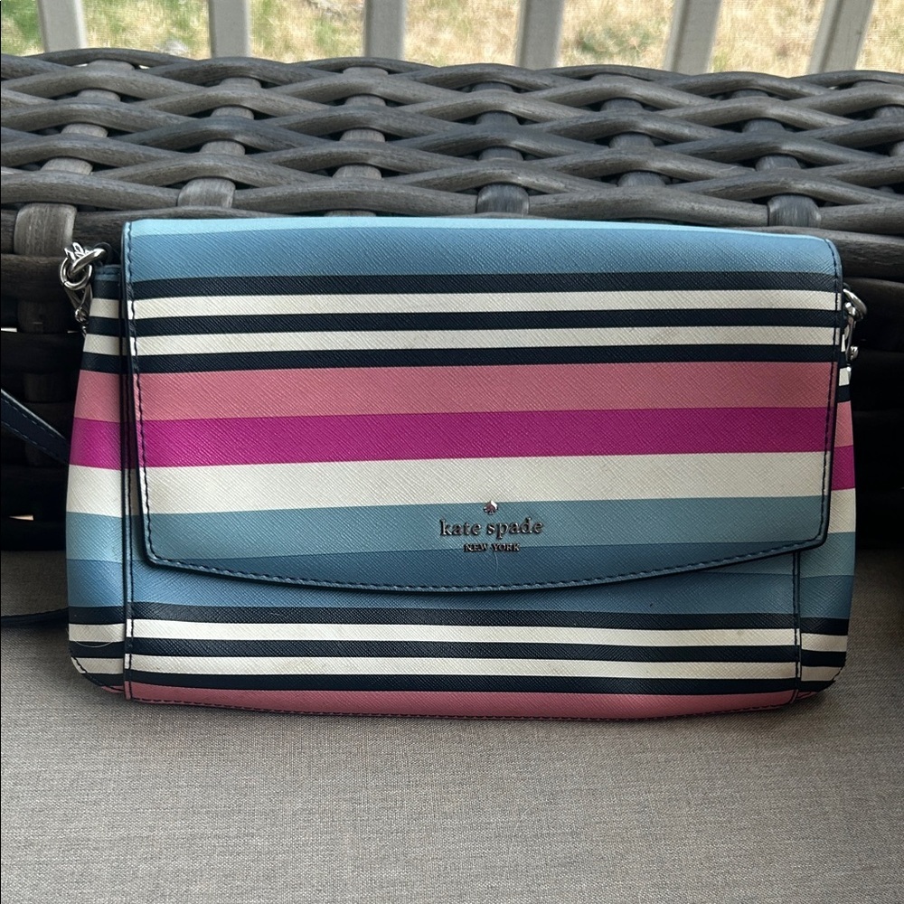 Kate Spade Laurel Way Greer Sunrise Multi color striped crossbody bag chain - Picture 2 of 9